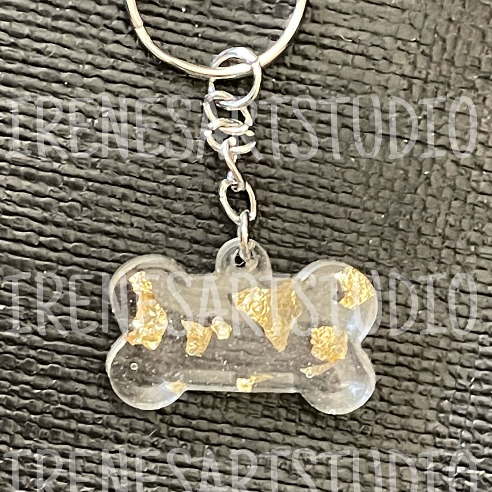 GOLD FLAKE DOG BONE KEYCHAIN
